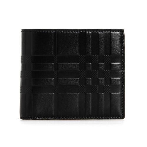 Burberry Men Leather Wallet Credit Card Slots Striped Pattern Black