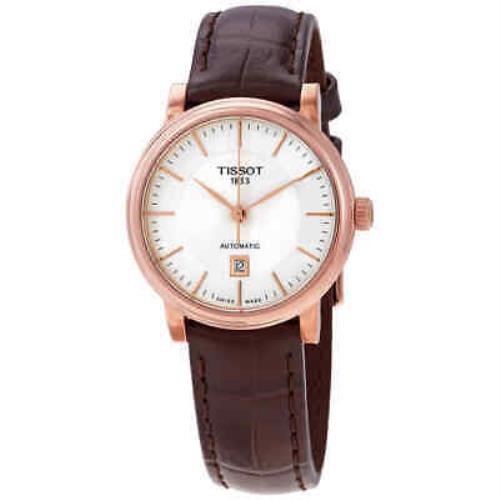 Tissot Carson Automatic Silver Dial Ladies Watch T122.207.36.031.00 - Dial: Silver, Band: Brown, Bezel: Pink