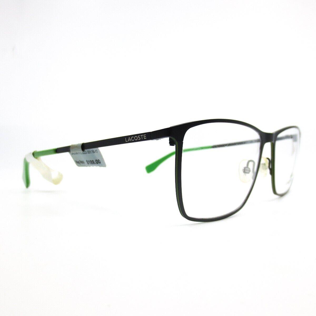 Lacoste Eyeglasses L2223 001 Black Green Rectangle Frames 56-17-145