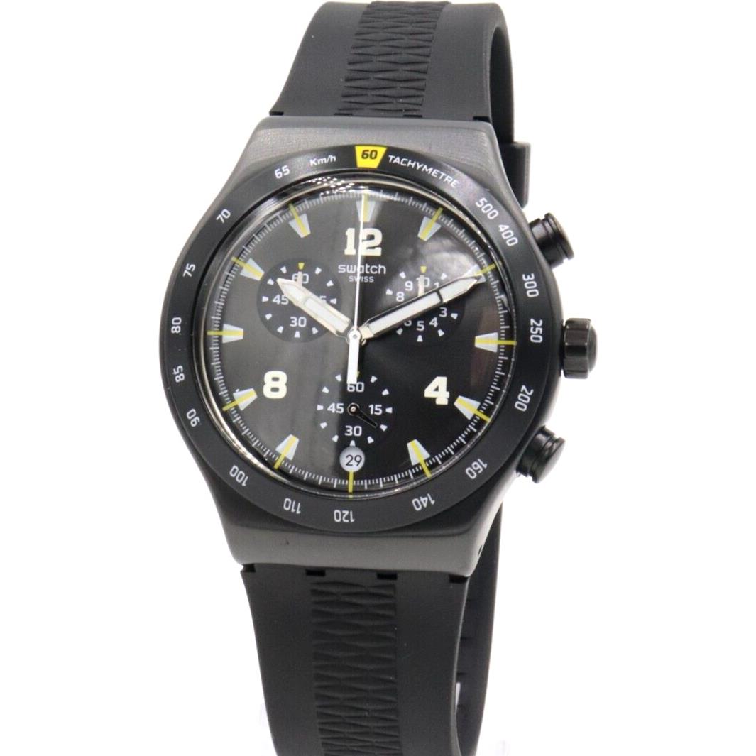 Swiss Swatch Irony Chrononero Rubber Chrono Date Men Watch 44mm YVB405