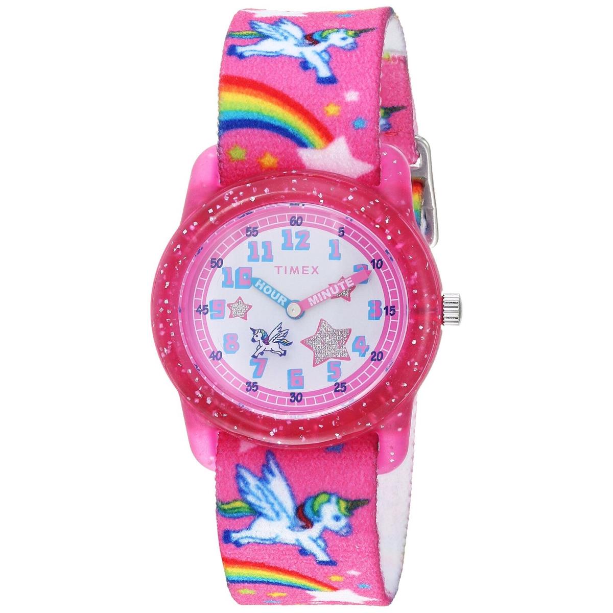 Timex Girls TW7C25500 Time Machines Pink/rainbows Unicorns Elastic Fabric