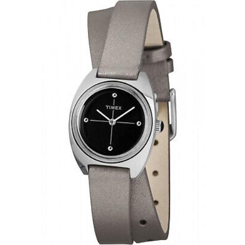 Timex TW2R69900 Milano Women`s Black Analog Steel Watch Grey Leather Strap