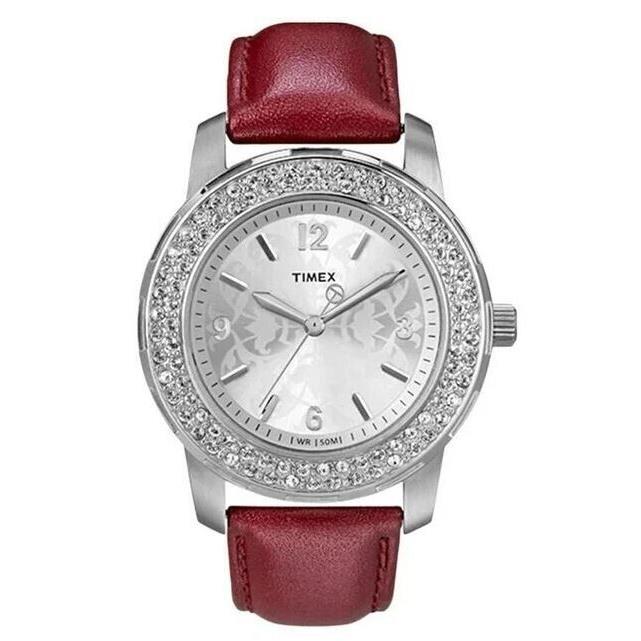 Timex Starlight Crystal Floral Brown Strap Quartz 36mm Ladies Watch T2P399