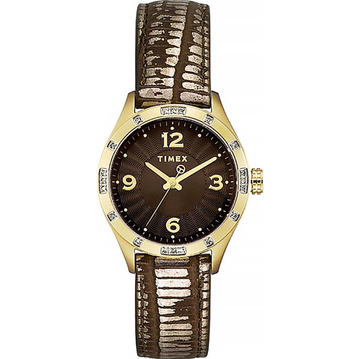 Timex T2M599 Women`s Analog Gold-tone Watch Brown Leather Strap