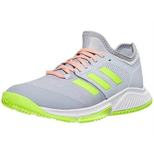 Adidas Women`s Court Team Bounce Volleyball Shoe Halo Silver/yellow/halo Blue 11