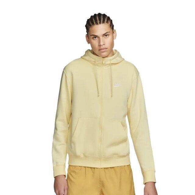 Nike Sportswear Club Men`s Full Zip Hoodie Small Alabaster Yellow BV2645-744