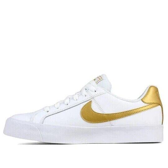 Nike Court Royale AC A02810-109 Women`s White Gold Leather Skate Shoes 6 ZJ129