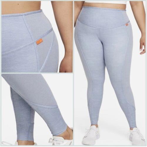 Nike Dri Fit One Luxe Leggings Pants Slate Heather Blue Grey Full Length 3X