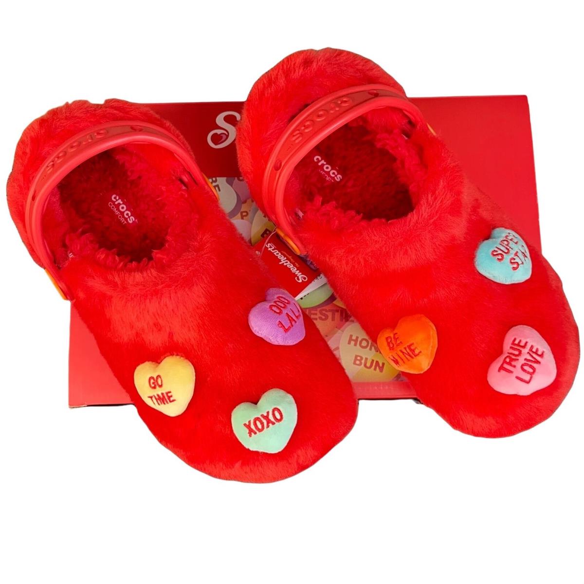 Crocs Sweethearts Shoes Hearts Candy Cozy Clogs Red Fuzzy Size 12 W 10 M