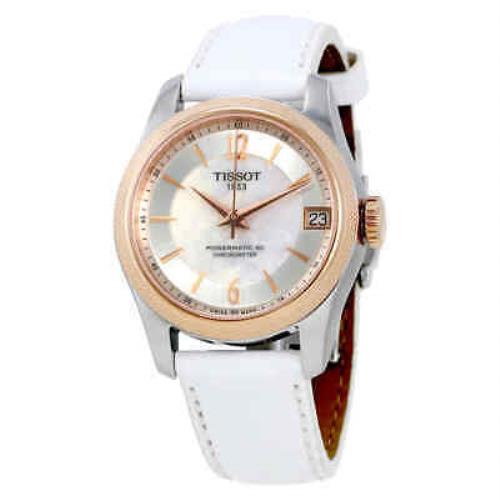 Tissot T-classic Ballade Automatic Mop Dial Ladies Watch T108.208.26.117.00 - White Dial, White Band, Pink Bezel
