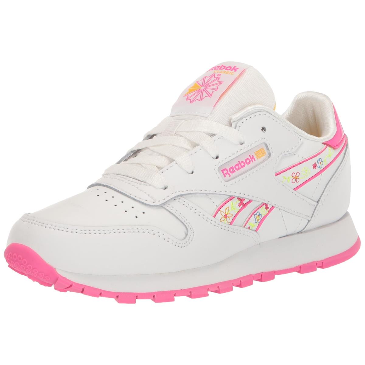 Reebok Unisex-child Classic Leather Sneaker White/Laser Pink/Yellow