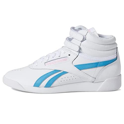 Reebok Women`s Freestyle Hi High Top Sneaker White/Pink Glow/Radiant Aqua