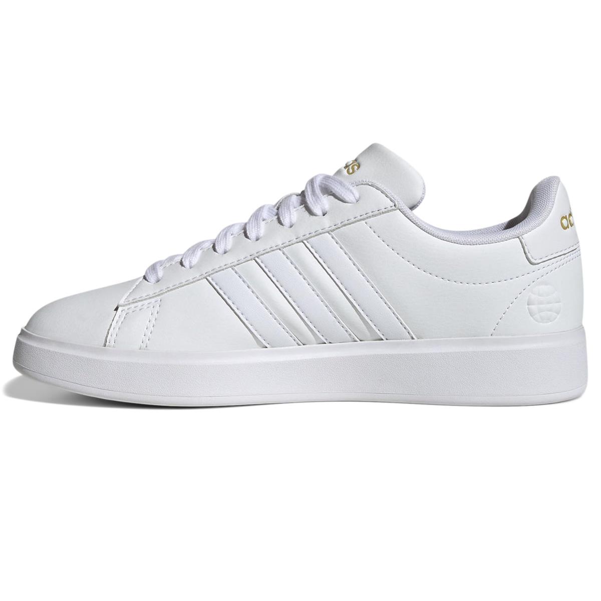 Adidas Women`s Grand Court 2.0 Tennis Shoe White/White/Gold Metallic