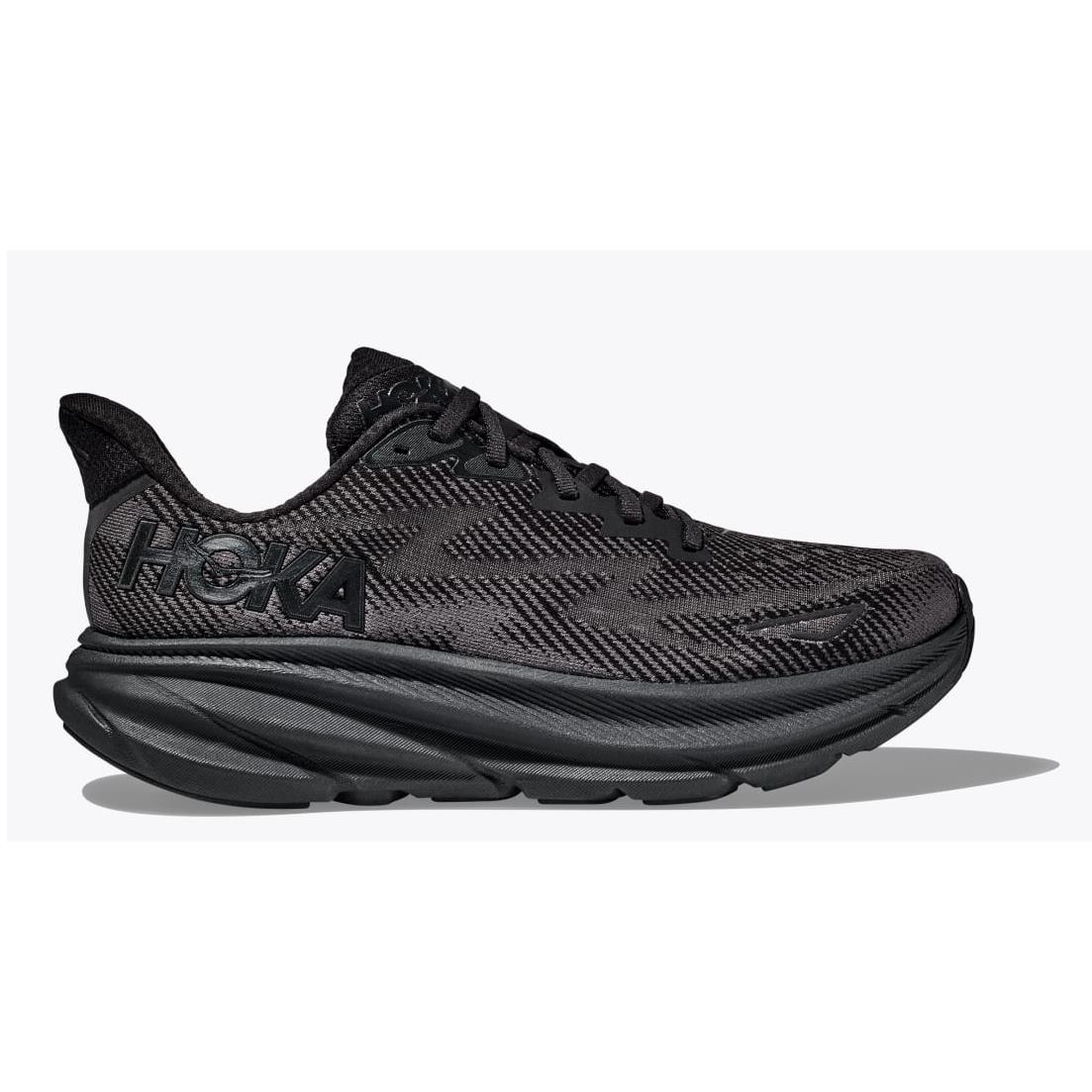 Hoka Men`s Clifton 9 Size 9D Black on Black Running Shoes