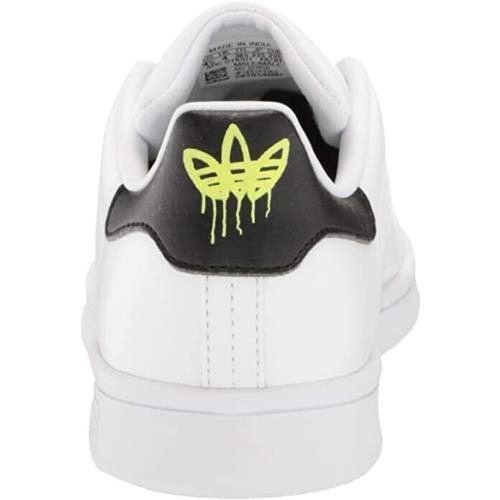 Adidas Stan Smith Lace up Sneakers White Black Solar Yellow Striped Perforated