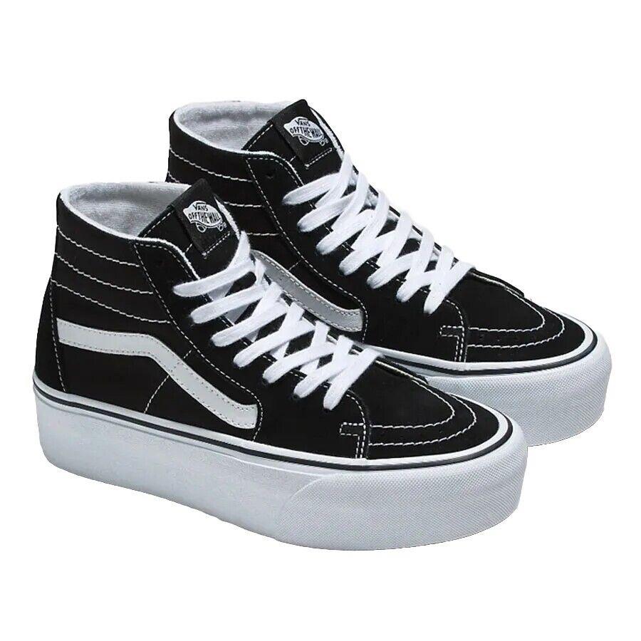 Vans Sk8-Hi Tapered Stackform Shoe Black True White Platform Sneakers Womens 9.5