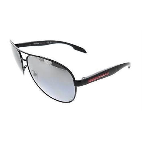 Prada Linea Rossa 0PS 53PS 1AB2F2 Black Aviator Sunglasses - Black, Frame: Black, Lens: Silver