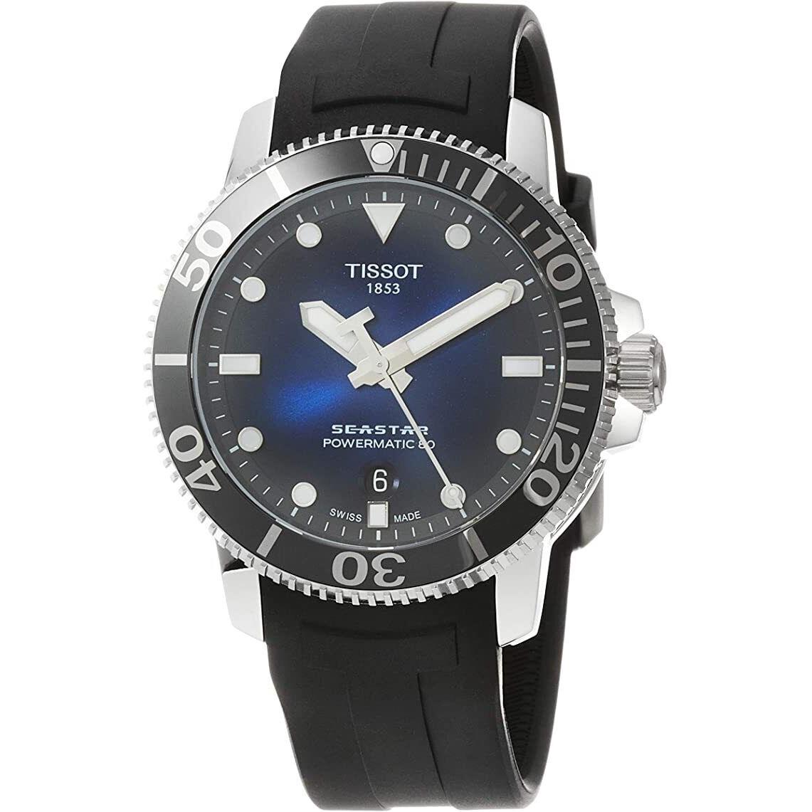 Tissot T1204071704100 Mens Seastar 1000 Powermatic 80 Rubber Watch Stainles