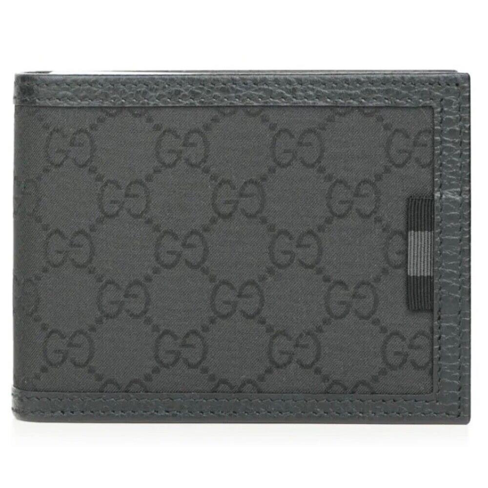 Gucci Canvas Black Men`s Web Tab GG Guccissima Trifold Wallet 217044