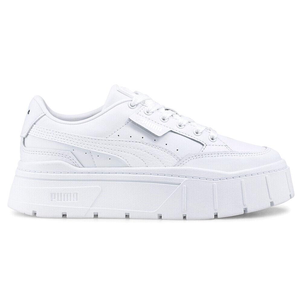 Puma Mayze Stack Leather Platform Womens White Sneakers Casual Shoes 38441201