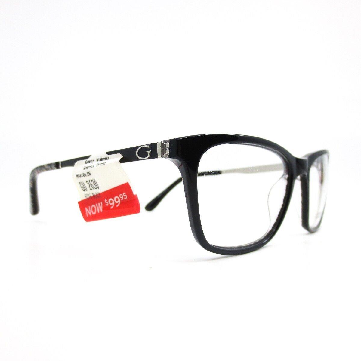 Guess GU2630 001 Eyeglasses Frames Black Silver Cat Eye Full Rim 52-16-135