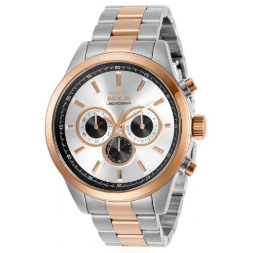 Invicta Specialty Men`s 48mm Rose Gold Two-tone Chronograph Watch 29173 - Dial: Silver, Band: Pink