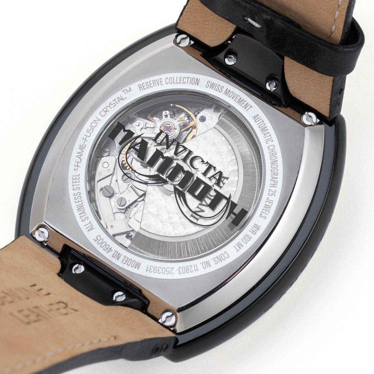 Invicta Reserve Mammoth Men`s Swiss Eta Valjoux 7750 Automatic Chrono Watch - Dial: Black, White, Band: Black, Bezel: Silver