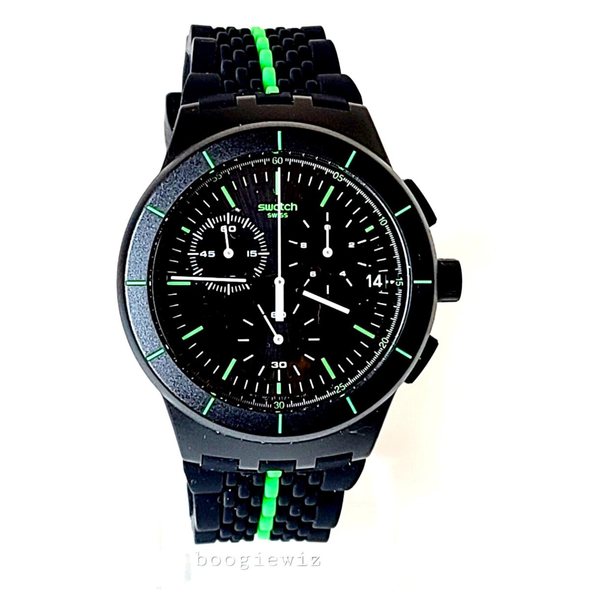 Swatch Swiss Made Green Stripe Laser Track Men`s Chrono Watch SUSB409