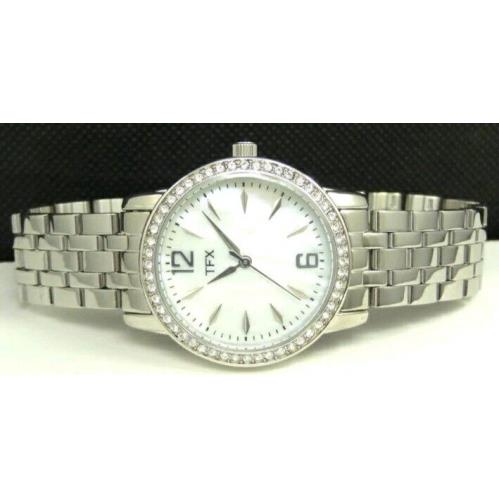 Bulova Tfx Silver Tone Accented Mother of Pearl Dial W Swarovski Crystals Women`s Watch