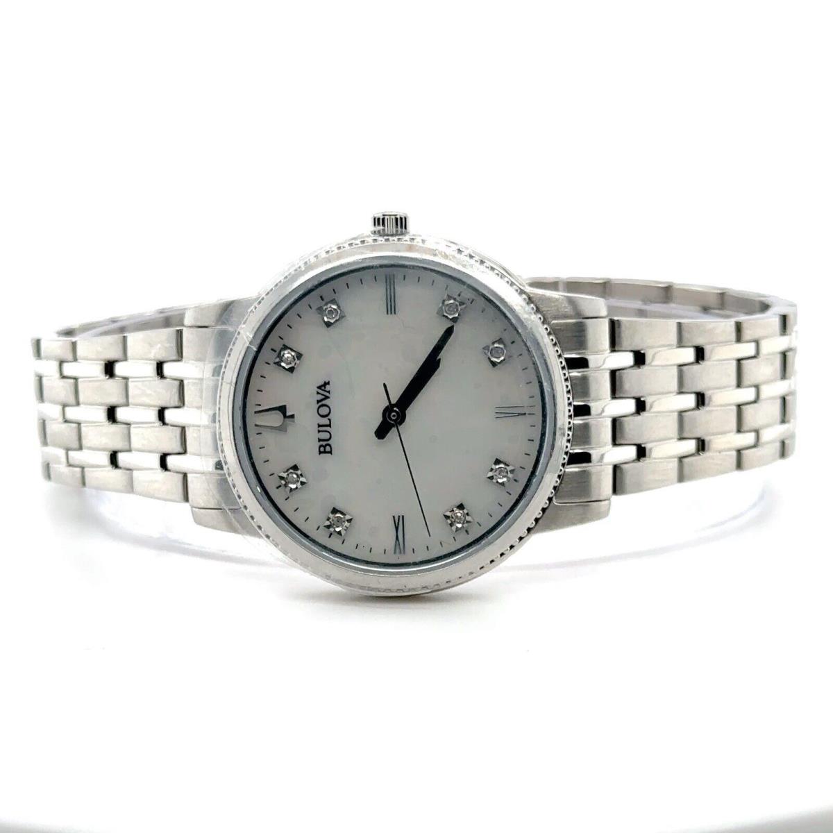 Bulova Classic Women`s Watch 96P207 Quartz 32mm Stainless Mop Diamond