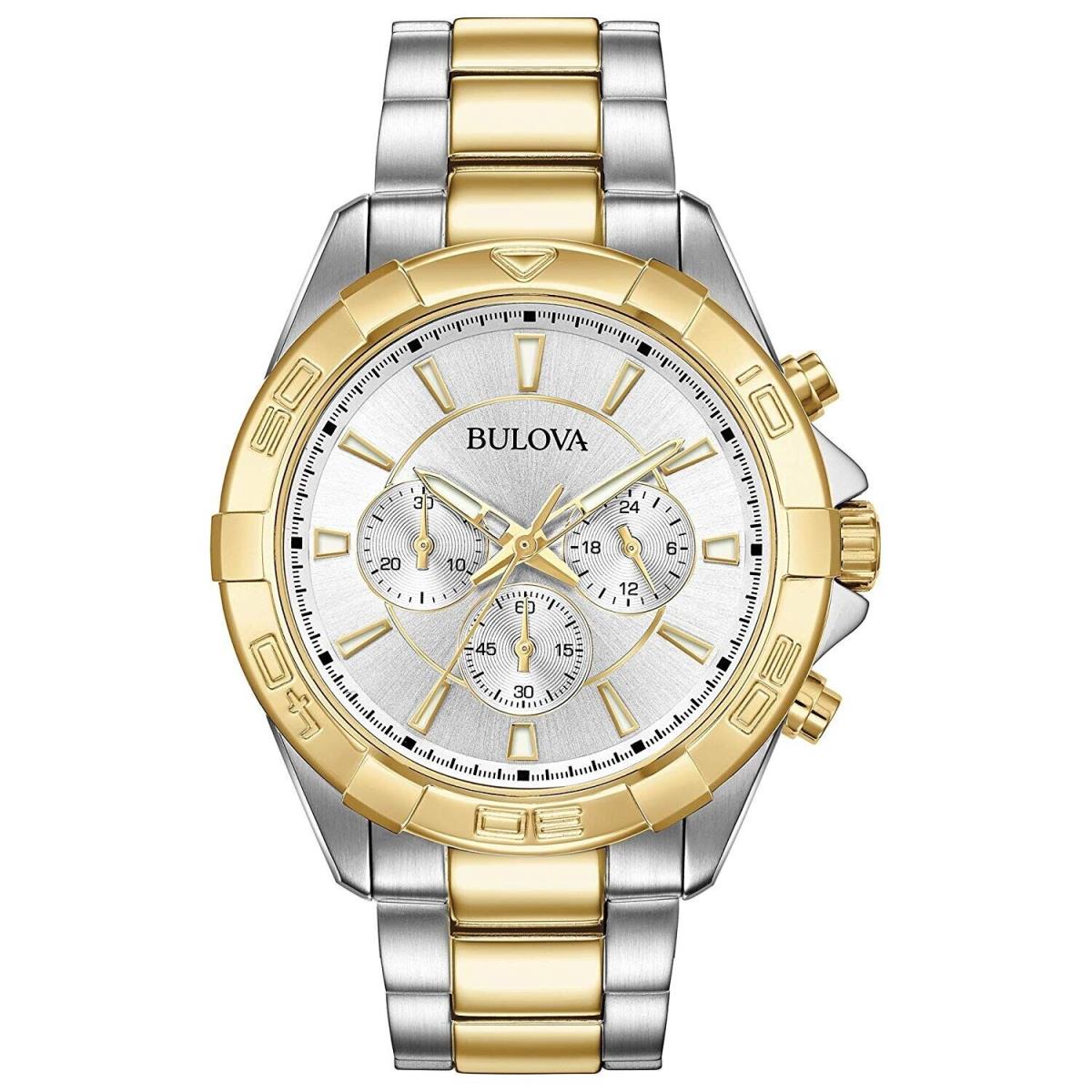 Bulova Men`s Quartz Chronograph Gold Silver Stainless Steel Watch 43MM 98A221