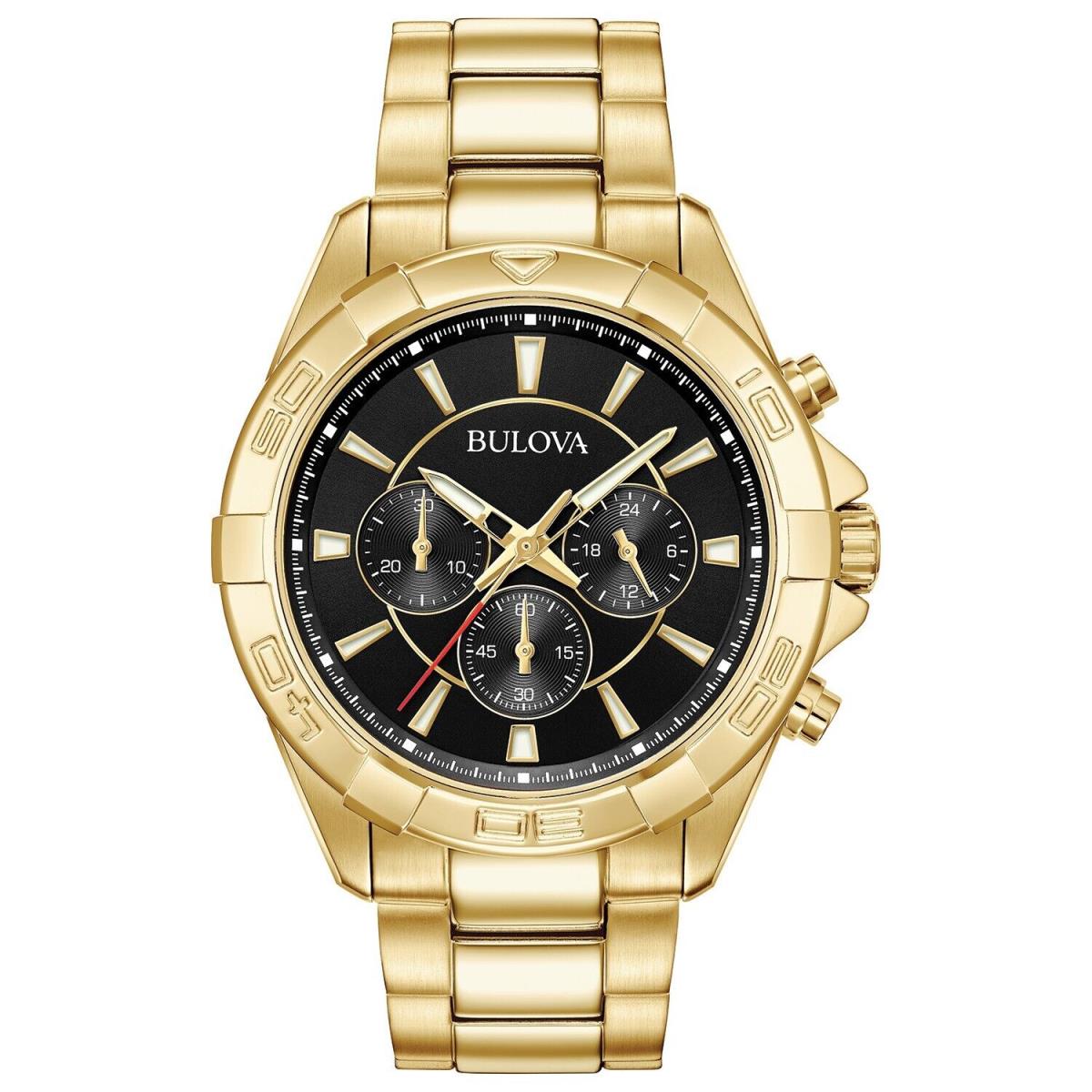 Bulova Men`s Classic Quartz Chronograph Gold Stainless Steel Watch 42MM 97A139 - Dial: Black, Band: Gold, Bezel: Gold
