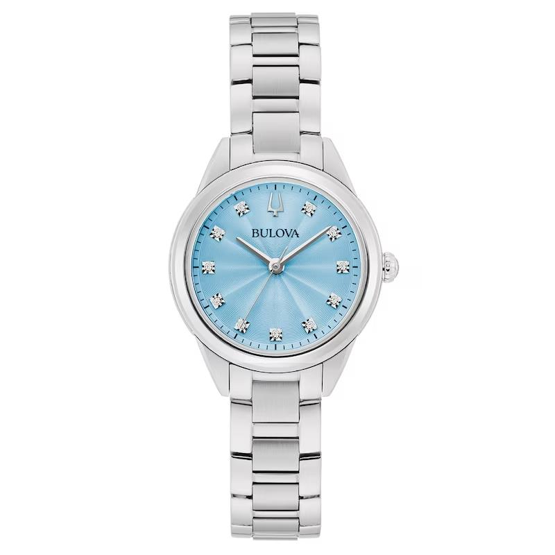Bulova Sutton Classic Blue Dial Diamond Markers Women`s Watch 96P250 - Dial: Blue, Band: Silver