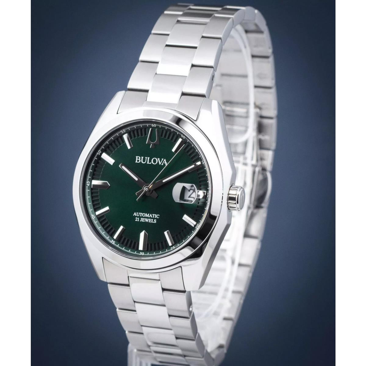 Bulova Surveyor Green Dial Stainless Steel Automatic Men`s Watch 96B429