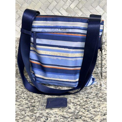 Tumi Calera Crossbody Zip Top Nylon Bag Blue Stripes 10.5 x10 Shoulder