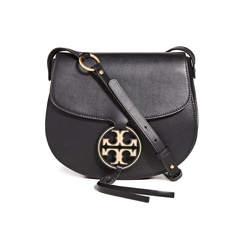 Tory Burch Metal Miller Saddle Small Leather Crossbody Bag Black Authentc