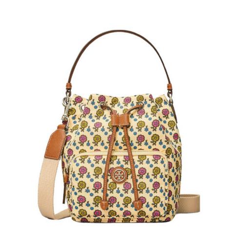 Tory Burch Virginia Printed Bucket/shoulder Bag In Ivory Floral Daisy Border