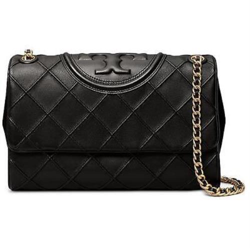 Tory Burch Womens Fleming Black Leather Shoulder Handbag Purse Medium Bhfo 3963