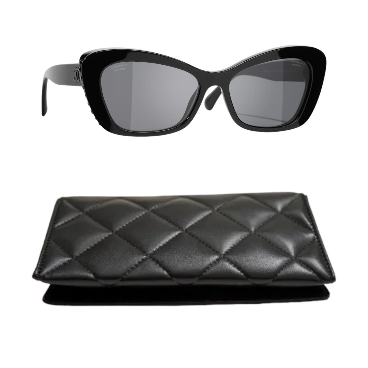 Womens Chanel CH 5481-H c 888/T8 Polarized Sunglasses Black Pearls/black CC Logo
