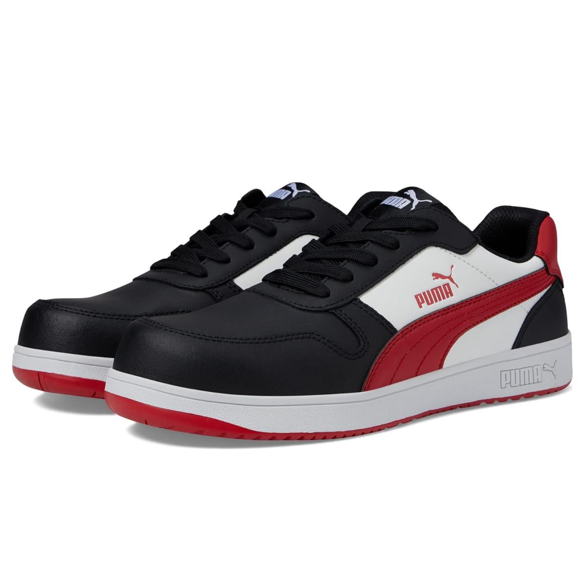 Man`s Sneakers Athletic Shoes Puma Safety Frontcourt Leather Low Astm EH Black/White/Red