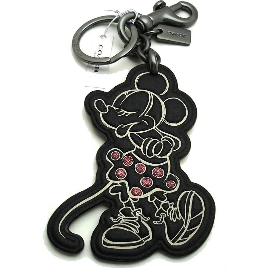 Coach x Disney Minnie Leather Bag Charm Keychain Dogleash Clip Black F27700