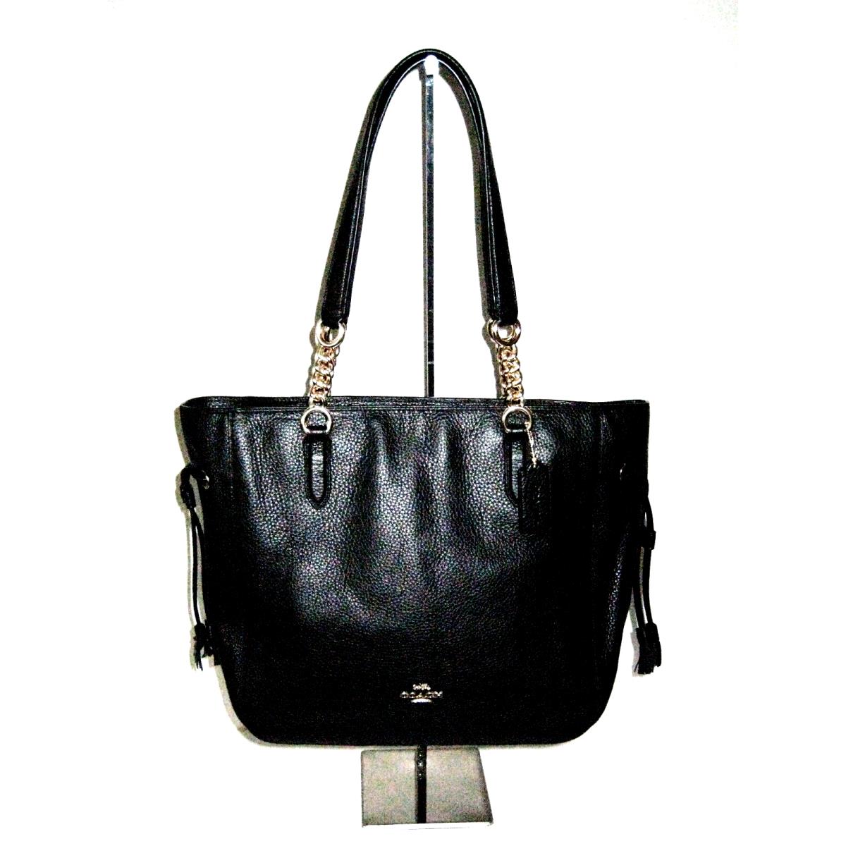 Coach Elle Black Pebble Leather Chain Shoulder Bag Large Tote F72650 Fash Brands