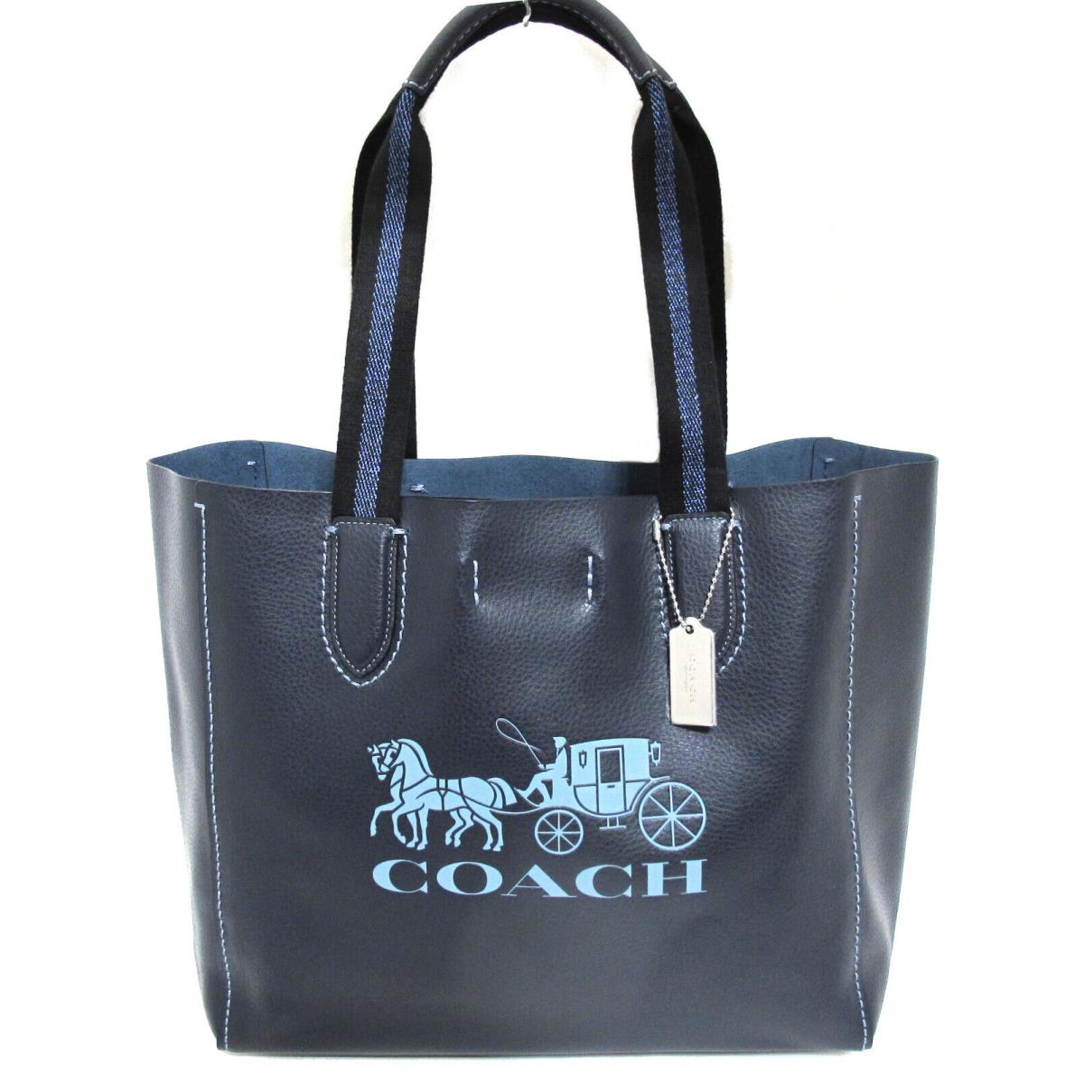 Coach Embossed Horse Carriage Leather Derby Tote Midnight Navy
