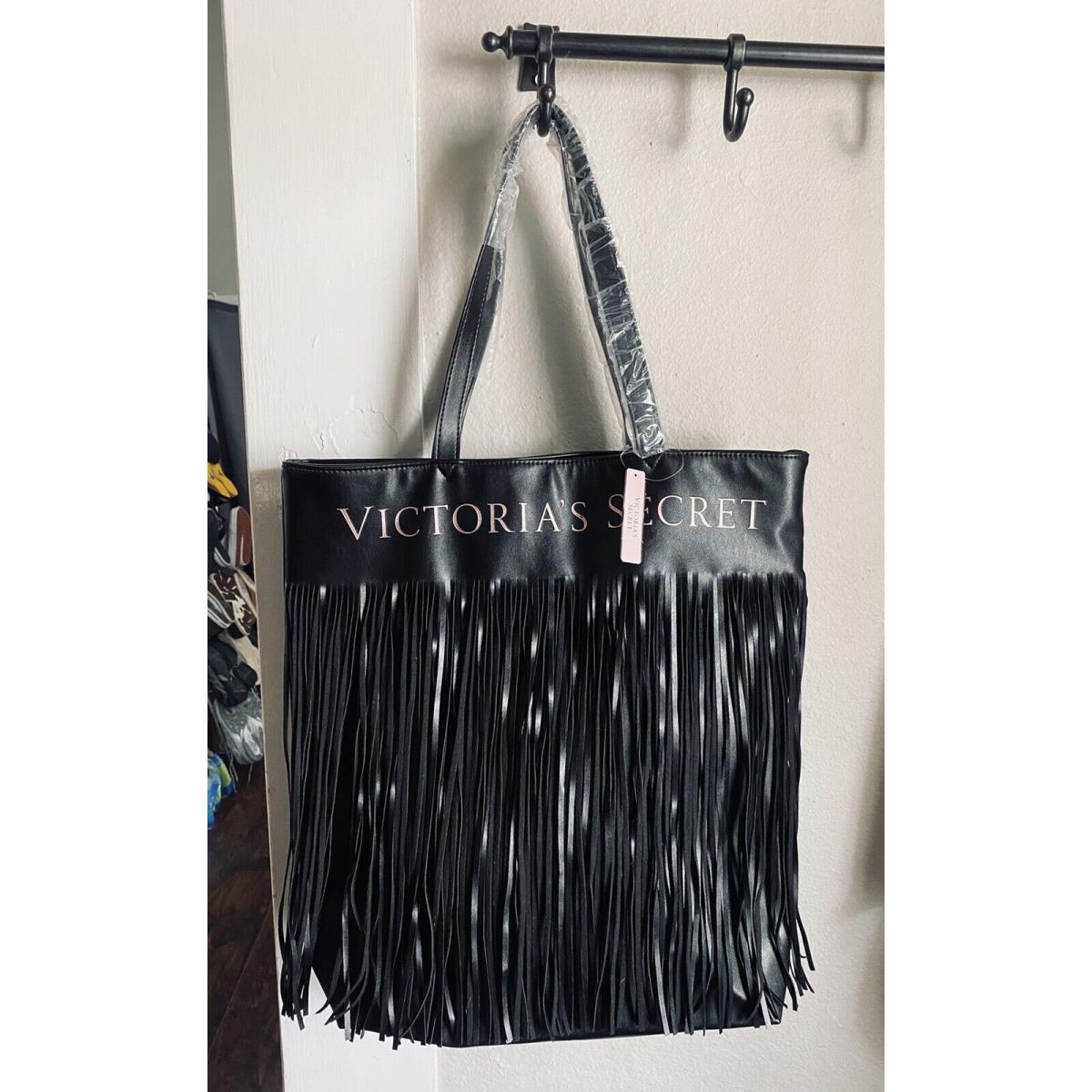 Victoria`s Secret Sexy Large Black Fringed Tote Bag Leather Vegan