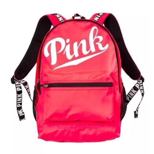 Victoria`s Secret Pink Campus Hot Coral Red Backpack Large Bookbag School Colleg