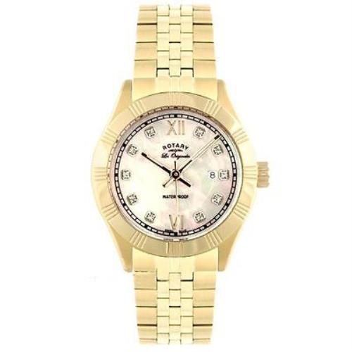 Rotary LB90102/01 Womens Les Originales Date Mother of Pearl Dial Gold Watch - Dial: White, Band: Gold, Bezel: Gold