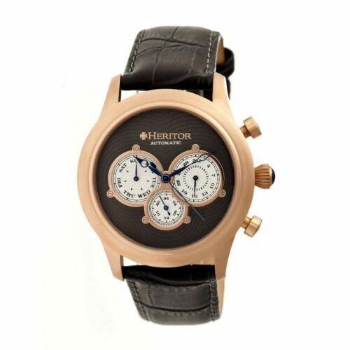 Heritor HR3104 Mens Earnhardt Automatic Black Dial Leather Rose Gold Watch