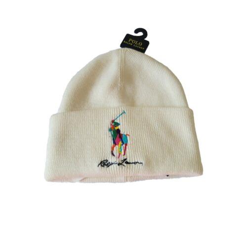 Polo Ralph Lauren Men`s Big Pony Cuffed Cotton Beanie Hat Watch Ski Cap Ivory