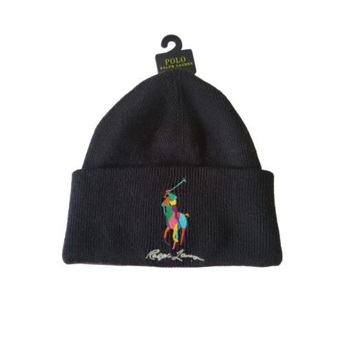 Polo Ralph Lauren Men`s Big Pony Cuffed Cotton Beanie Hat Watch Ski Cap Black