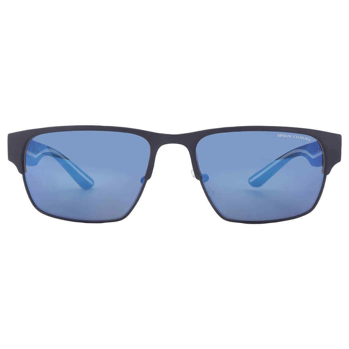 Armani Exchange Blue Mirror Rectangular Men`s Sunglasses AX2046S 609955 57